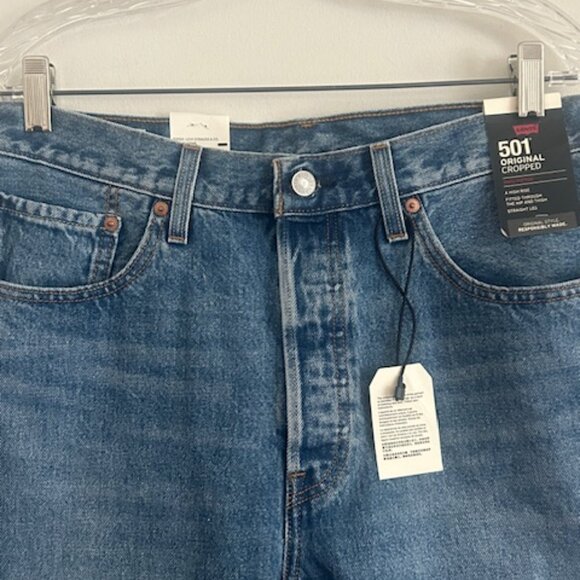 Crop Denim Paint by Number Flower Wavy Lined Straight Blue Jeans NWT - Picture 4 of 16